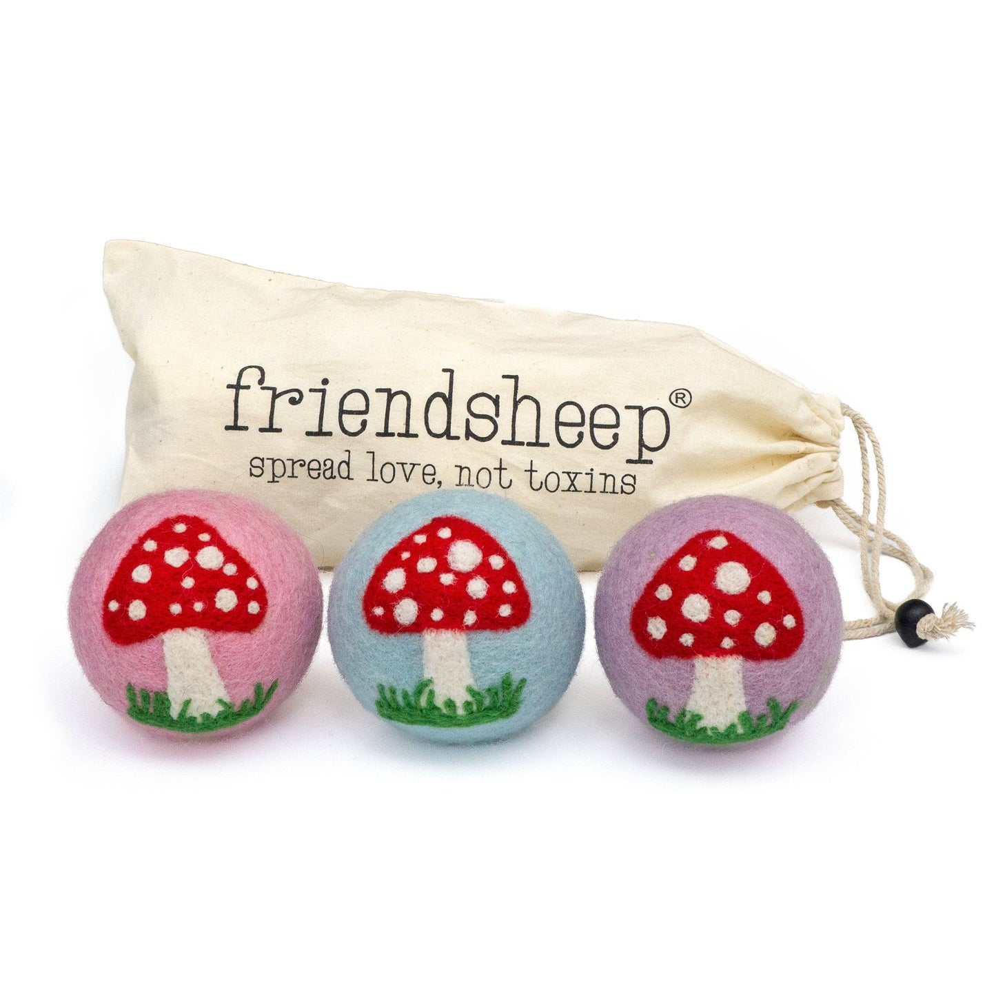 Twilight Mushroom Trio – Reusable Wool Dryer Balls Set