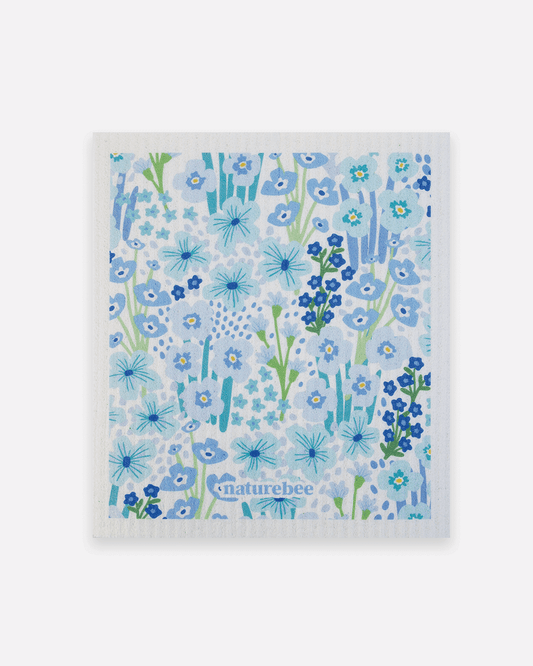 Swedish Sponge Dishcloth  Floral Blue