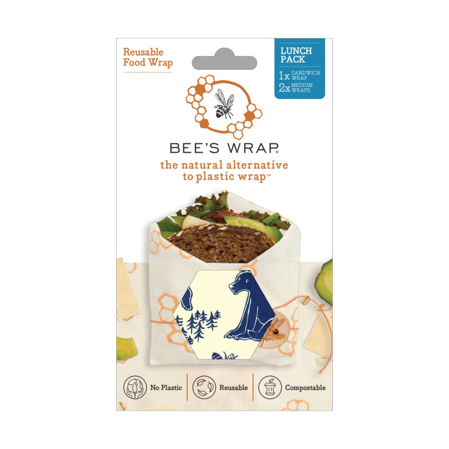 Bee's Wrap Lunch 3 Pack - Bees & Bears Print