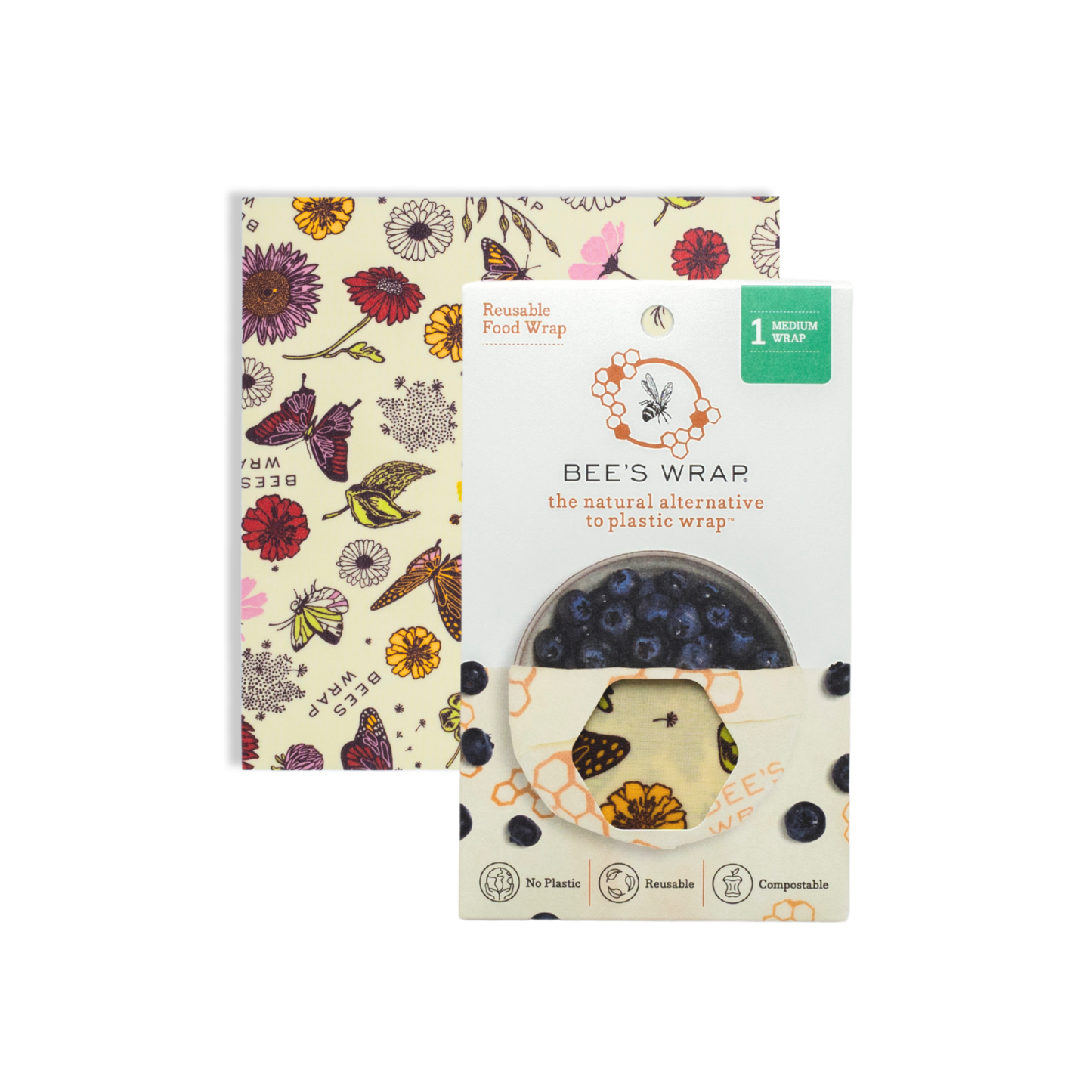 Bee's Wrap Medium Wrap - Meadow Magic, Vegan wax