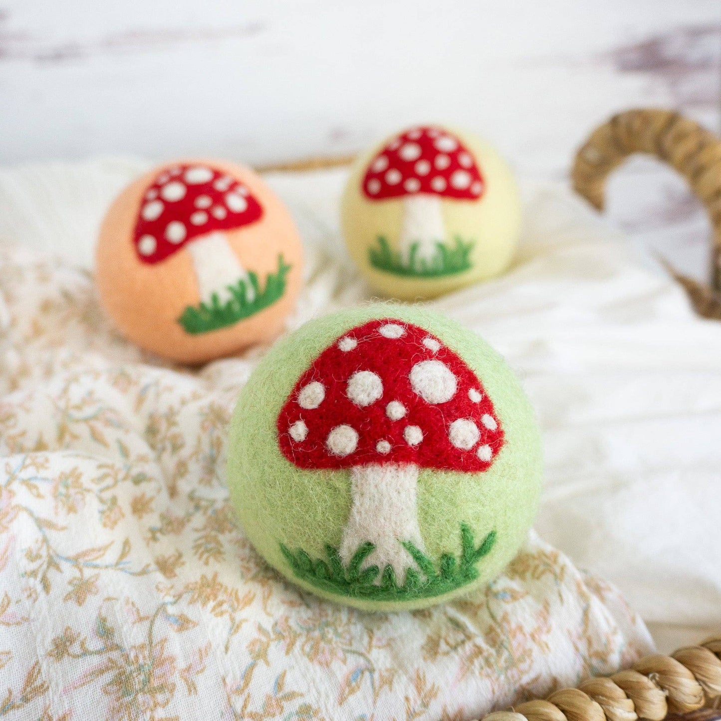 Meadow Mushroom Trio – Reusable Wool Dryer Balls Set