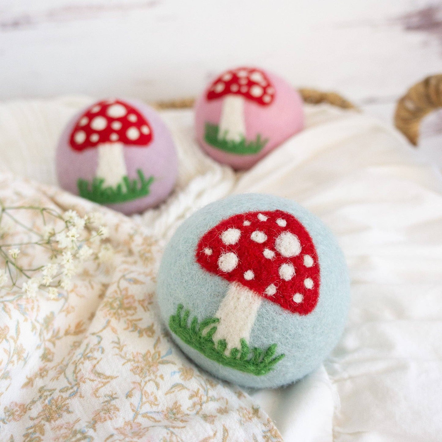 Twilight Mushroom Trio – Reusable Wool Dryer Balls Set