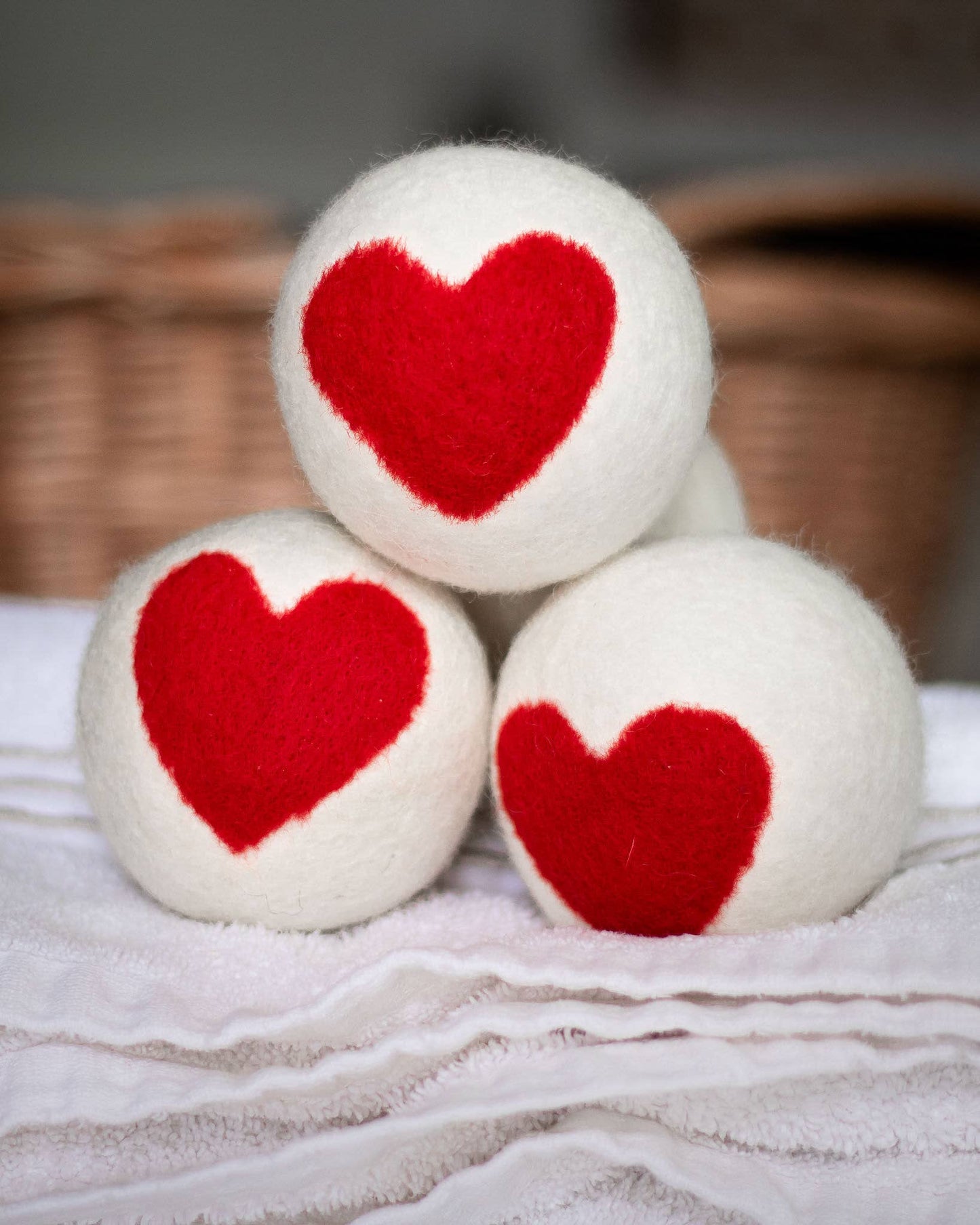 One Love Eco Wool Dryer Balls (RED HEARTS) - Set of 6