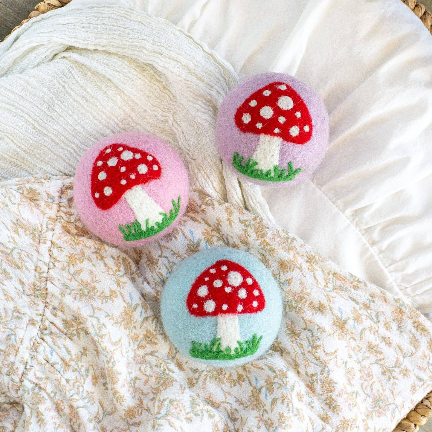 Twilight Mushroom Trio – Reusable Wool Dryer Balls Set