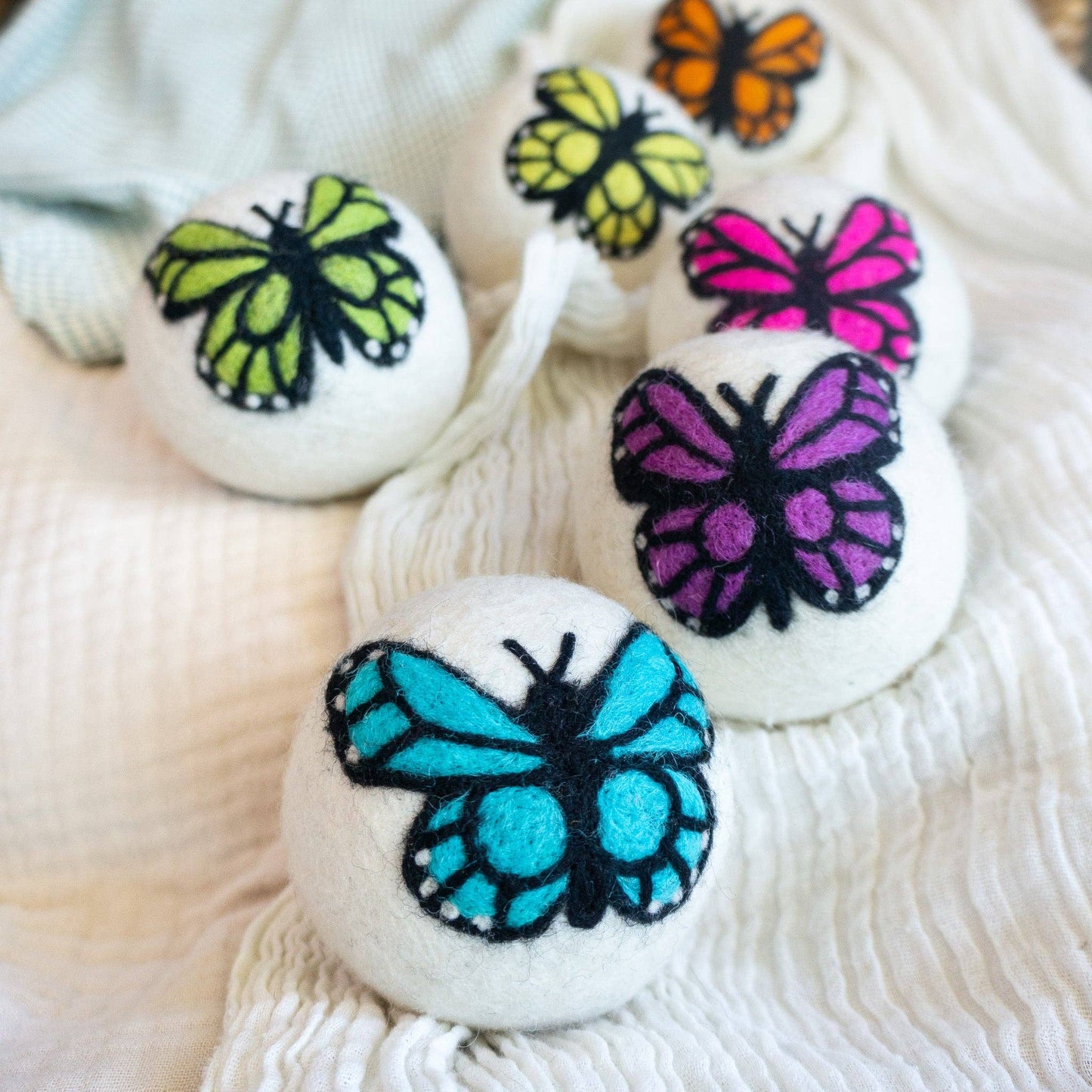 Rainbow Monarch Butterfly Eco Wool Dryer Ball - Set of 6