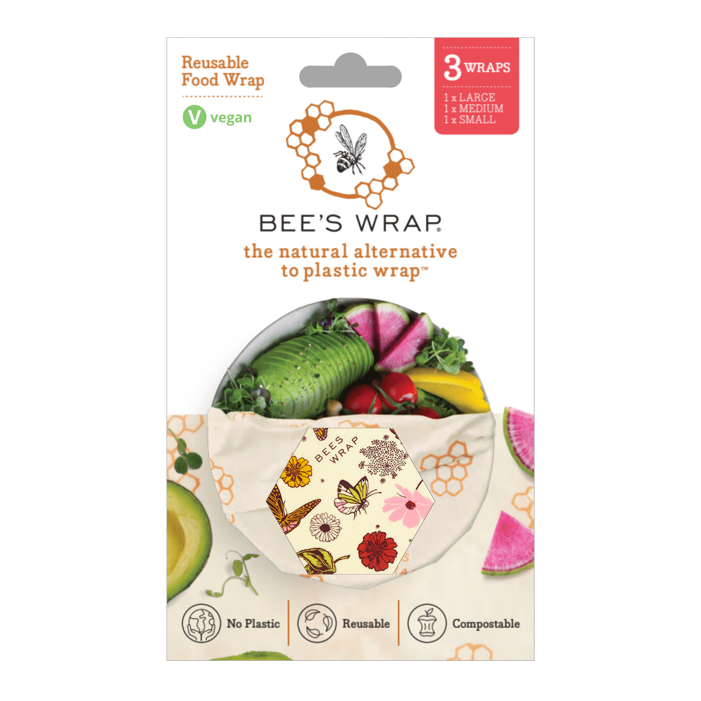 Bee's wax Food Wrap Assorted 3 Pack - Meadow Magic, Plant Based Wax