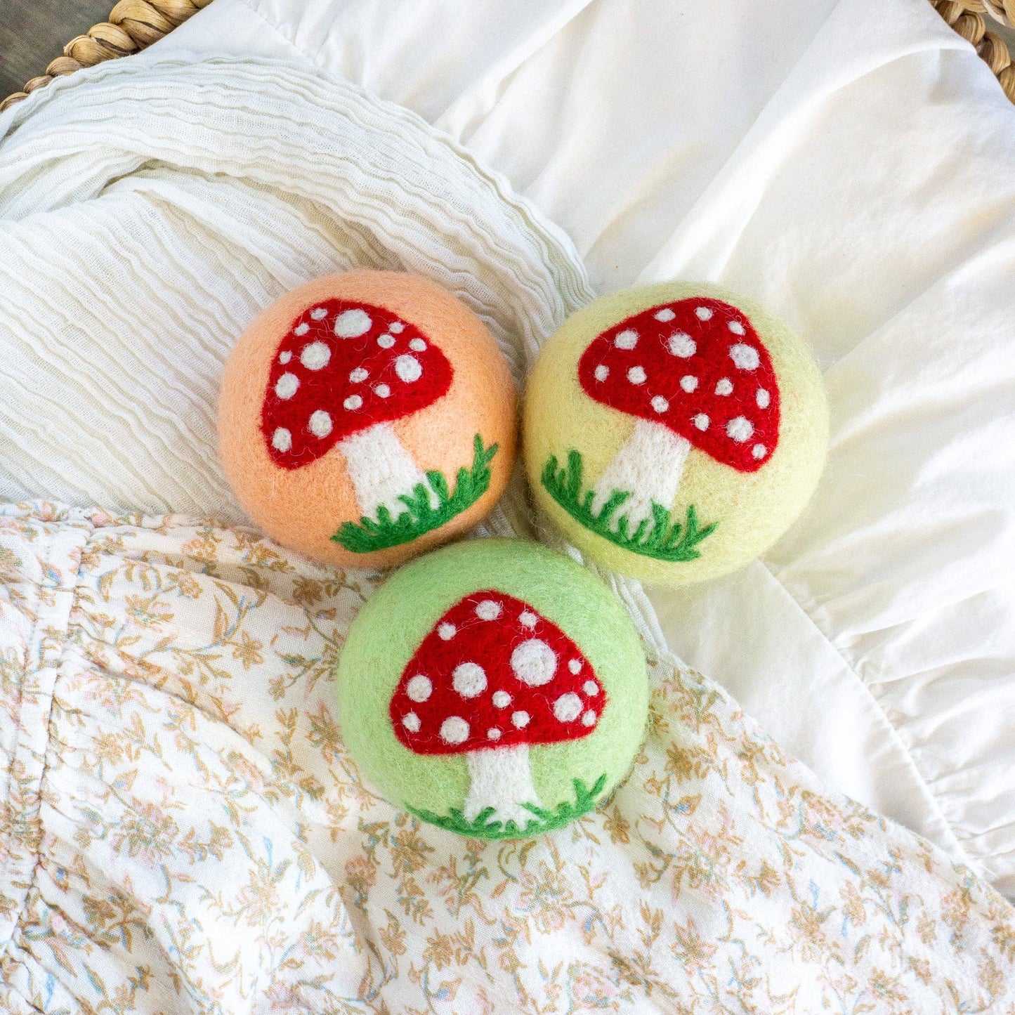 Meadow Mushroom Trio – Reusable Wool Dryer Balls Set