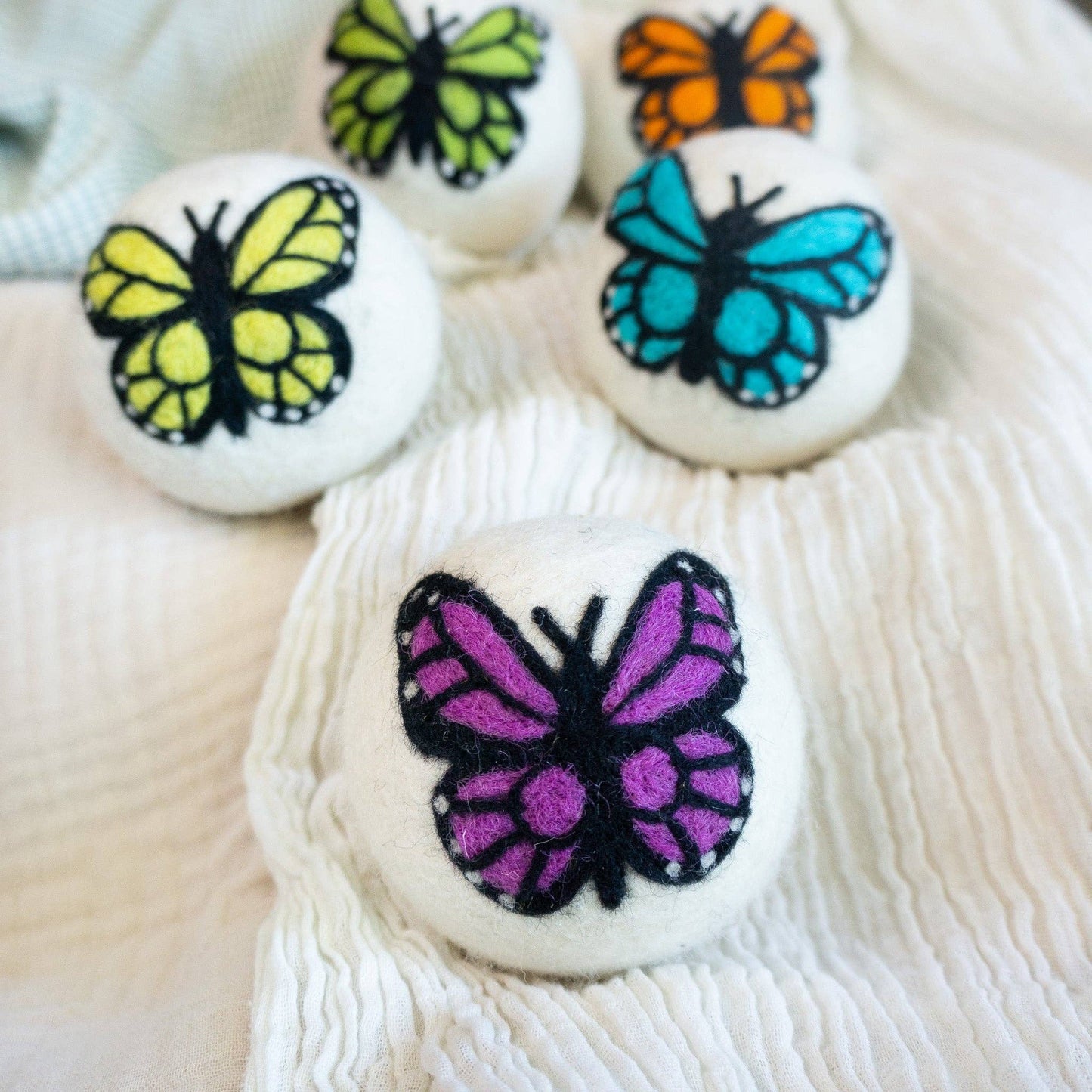 Rainbow Monarch Butterfly Eco Wool Dryer Ball - Set of 6