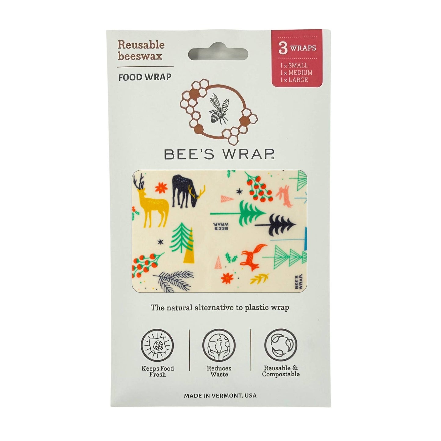 Bee's wax Food Wrap Winter Wonderland Assorted 3 Pack, Reusable Food Wraps