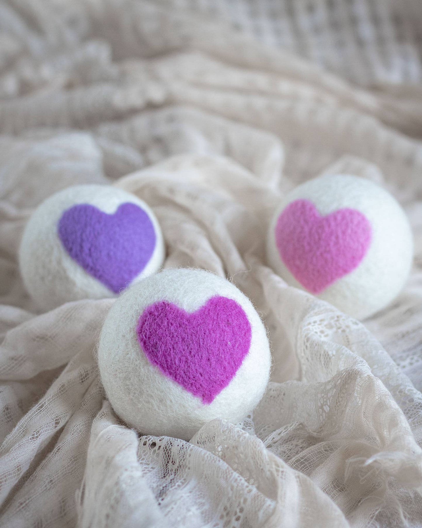 Lovely Day Trio Eco Wool Dryer Balls - Set of 3- Pink Heart