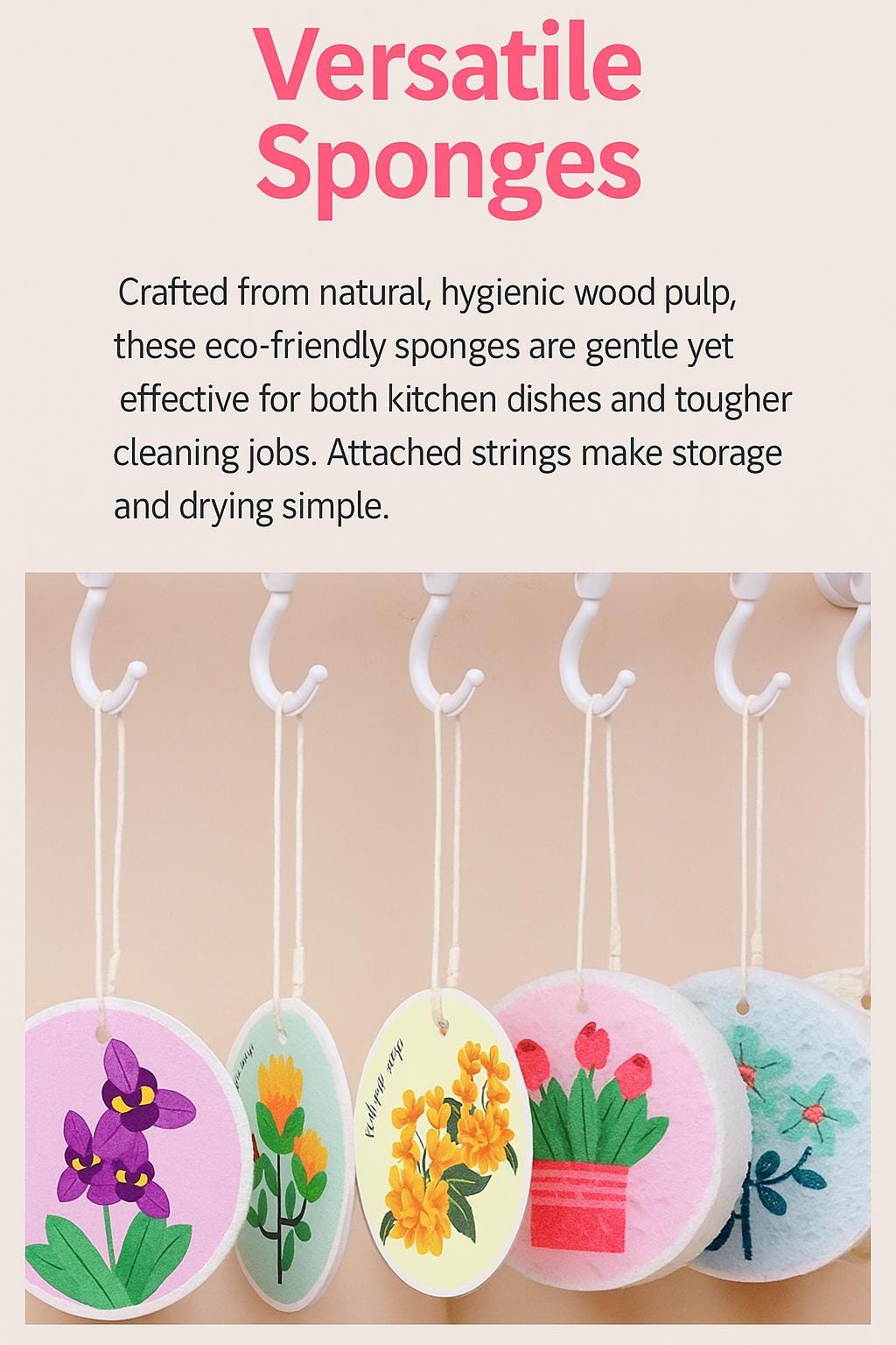 Floral Cellulose Sponges | Eco-Friendly Kitchen Cleaning Pads (5-Piece Set)