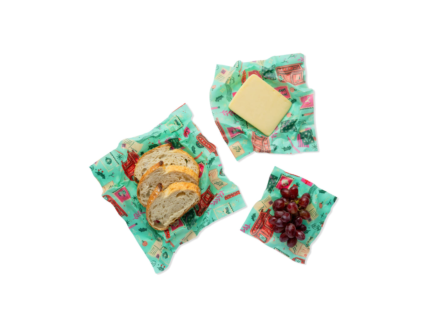 Bee's wax Food Wrap Seasons Greetings Assorted 3 Pack, Reusable Food Wraps