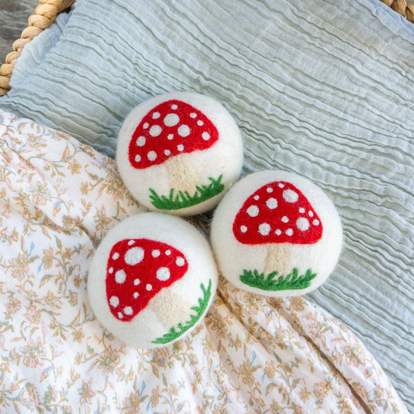 White Mushroom Trio – Reusable Wool Dryer Balls Set