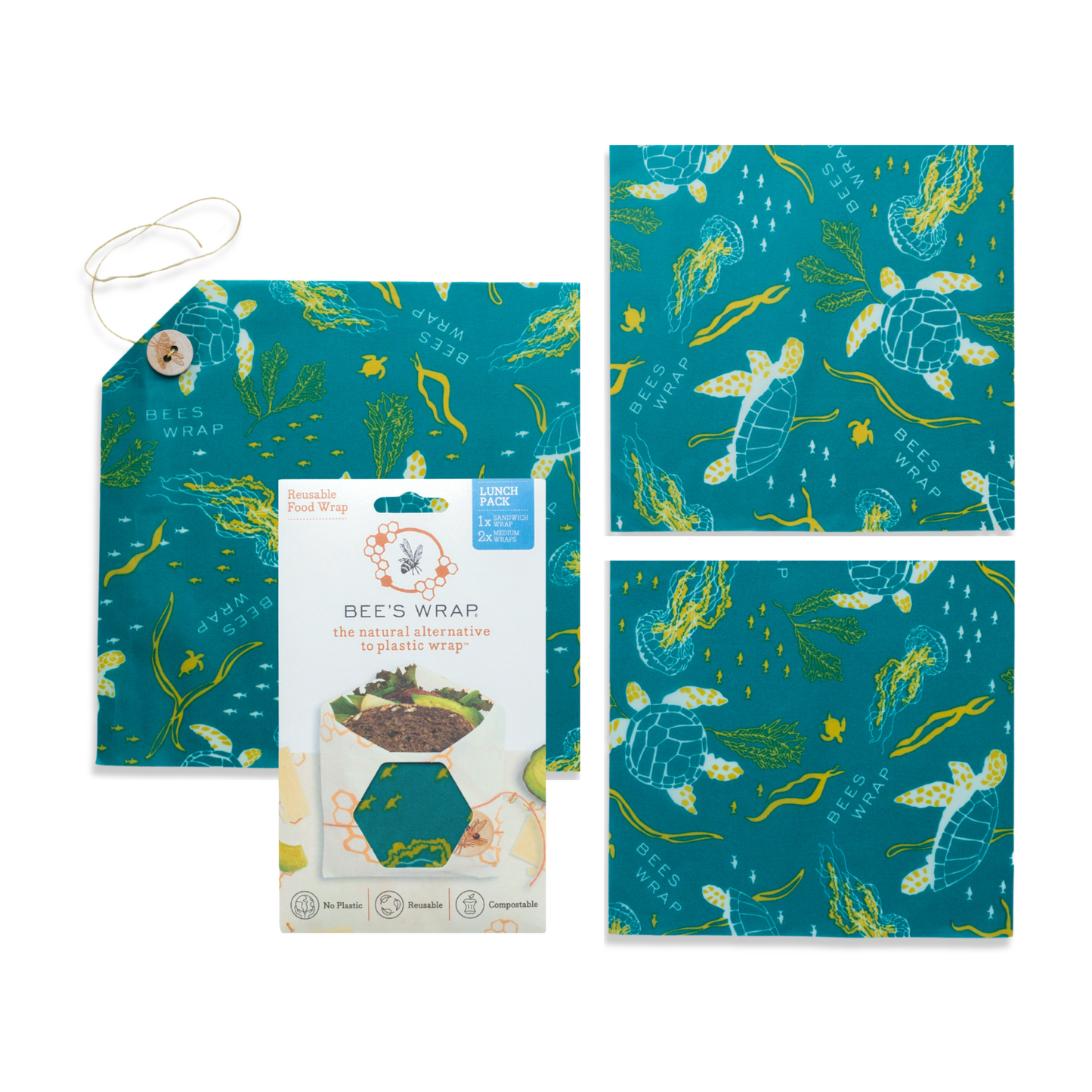 Bee's wax Food Wrap Lunch 3 Pack - Oceans Print
