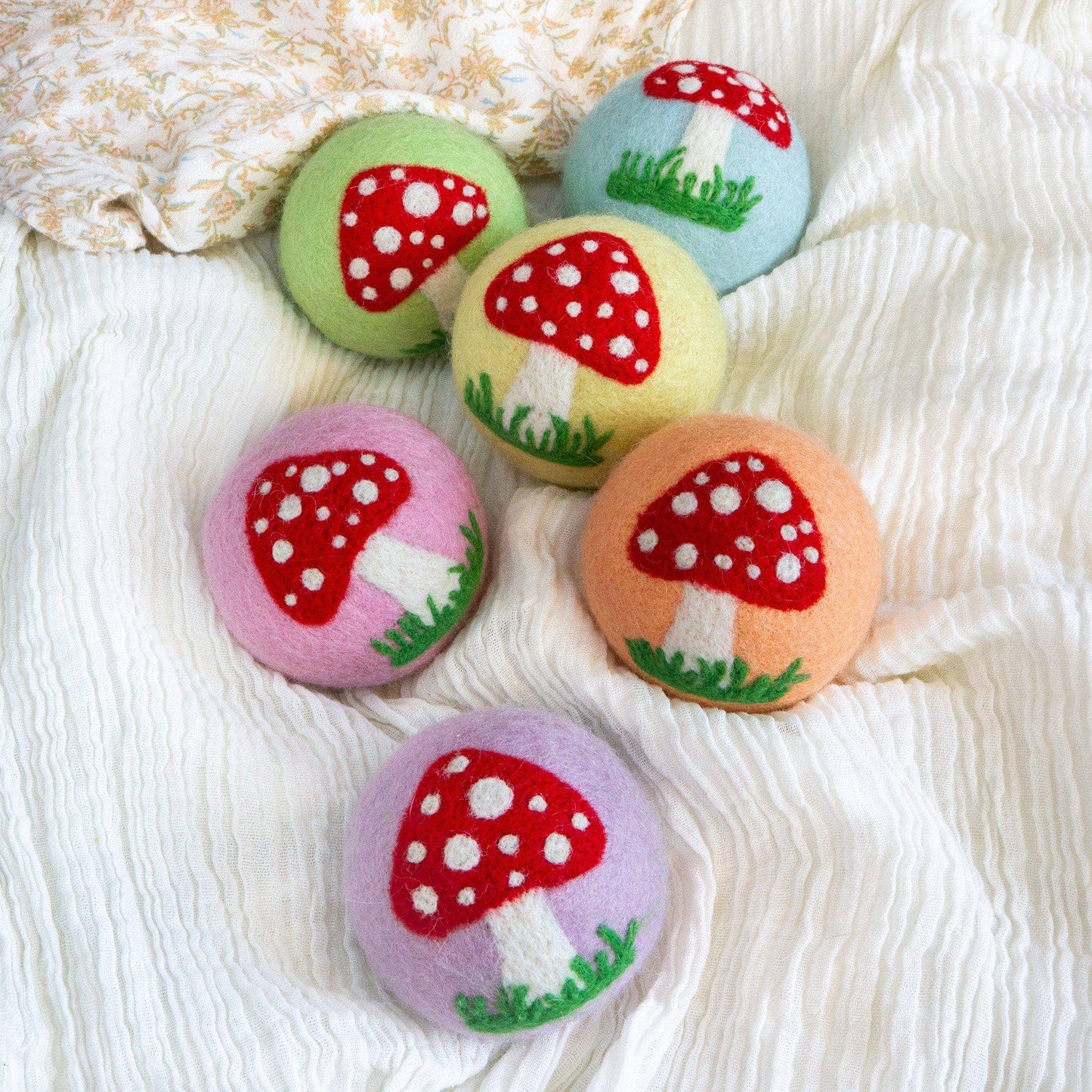 Meadow Mushroom Trio – Reusable Wool Dryer Balls Set
