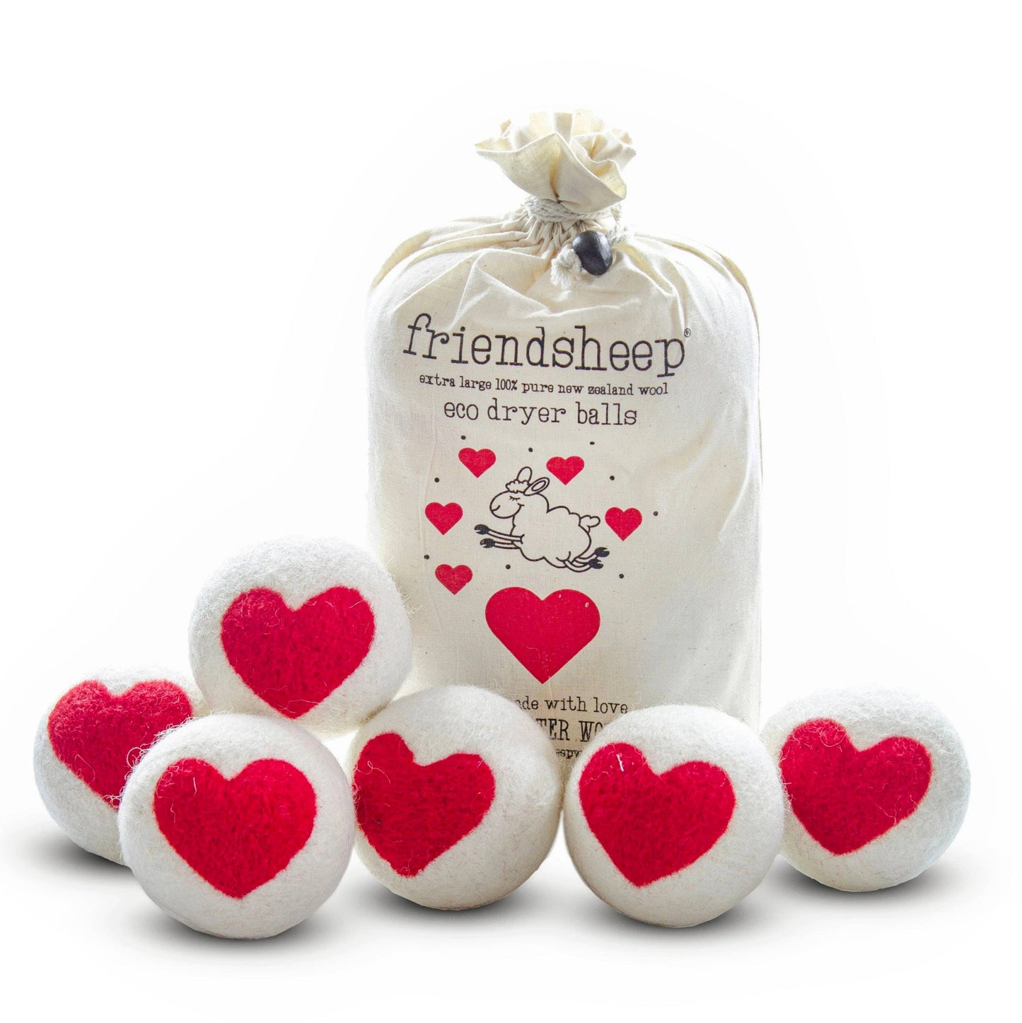 One Love Eco Wool Dryer Balls (RED HEARTS) - Set of 6