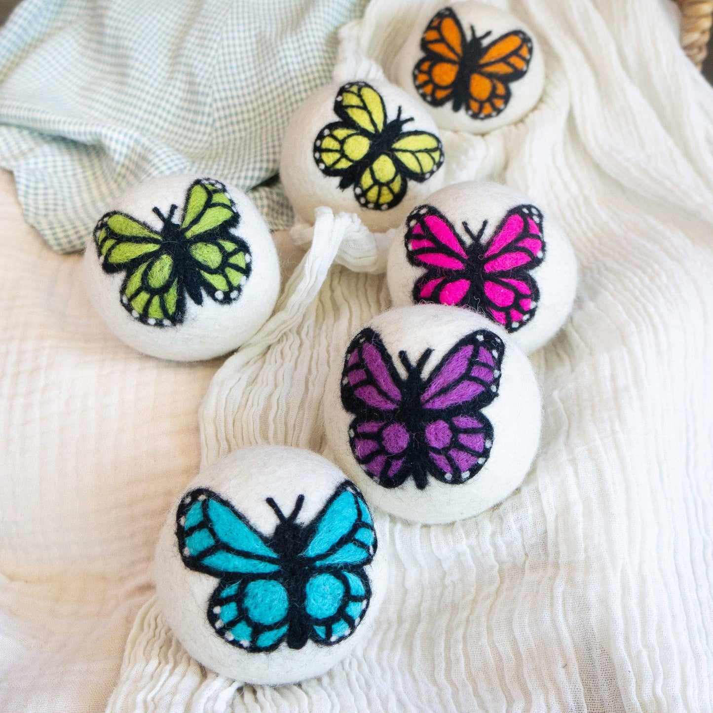 Rainbow Monarch Butterfly Eco Wool Dryer Ball - Set of 6