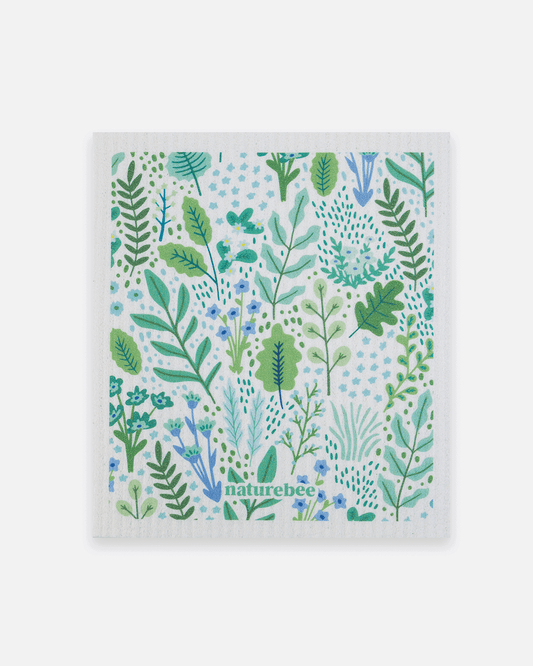 Swedish Sponge Dishcloth  Floral Green
