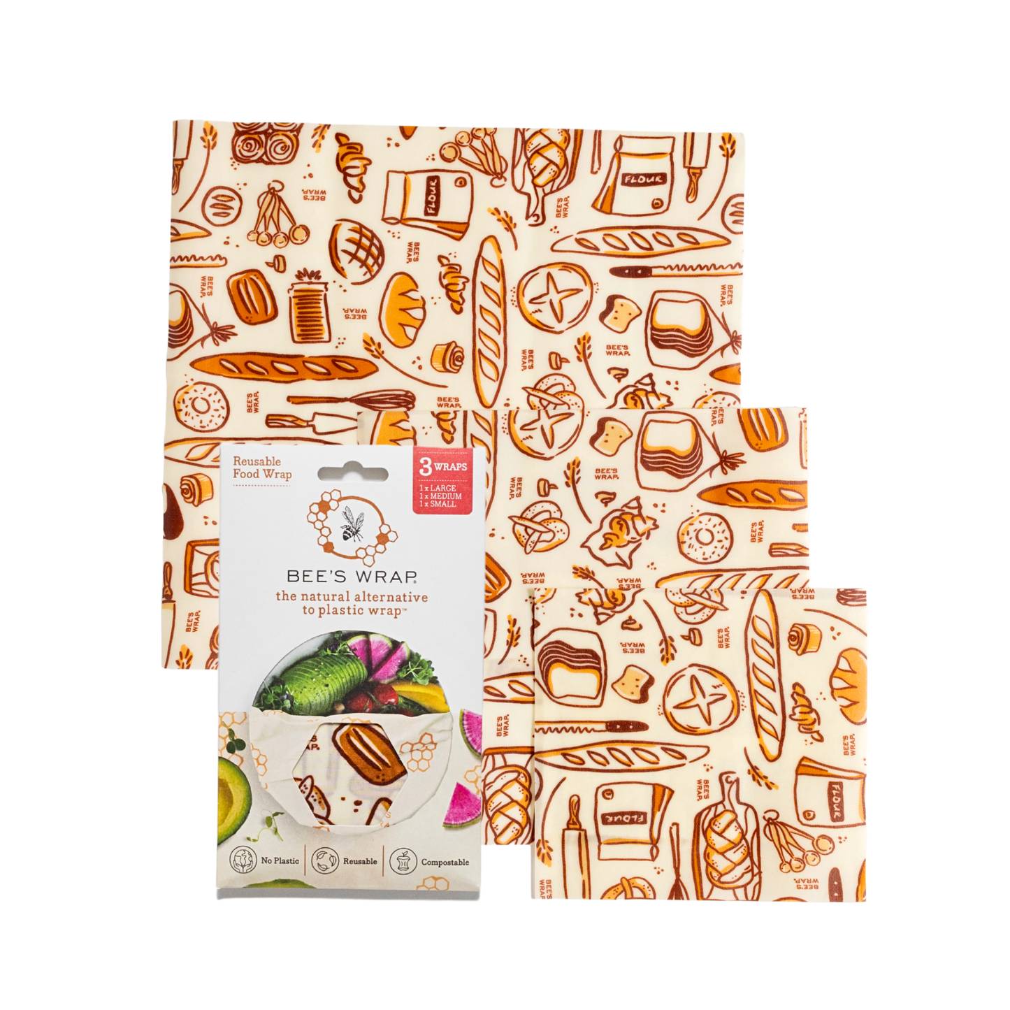 Bee's wax Food Wrap Bakery Lane - Assorted 3 Pack - Seasonal Print