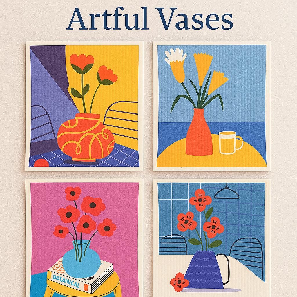 Swedish Dishcloth Set | Cat & Floral Designs, Eco Friendly, Oluni Home