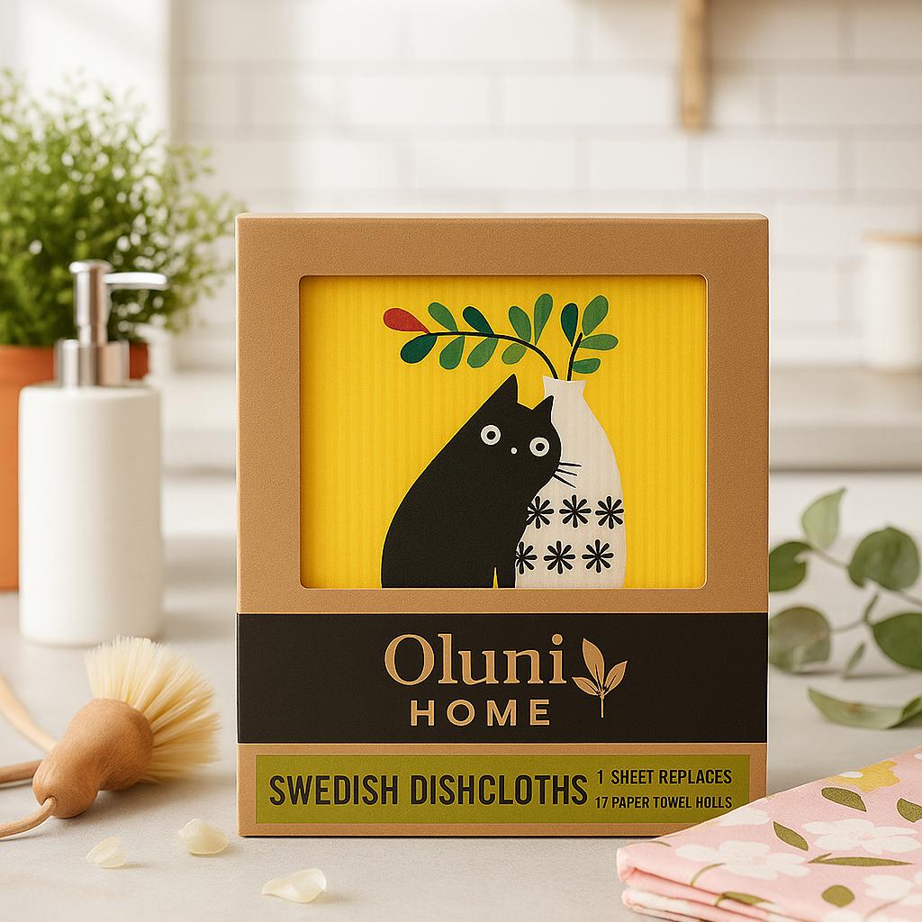 Swedish Dishcloth Set | Cat & Floral Designs, Eco Friendly, Oluni Home