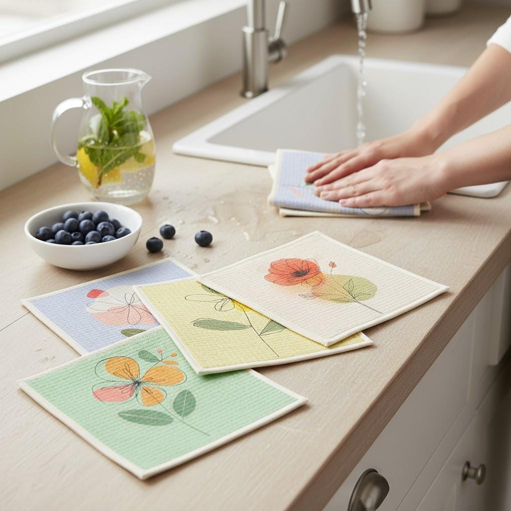 Swedish Dishcloth Set | Cat & Floral Designs, Eco Friendly, Oluni Home