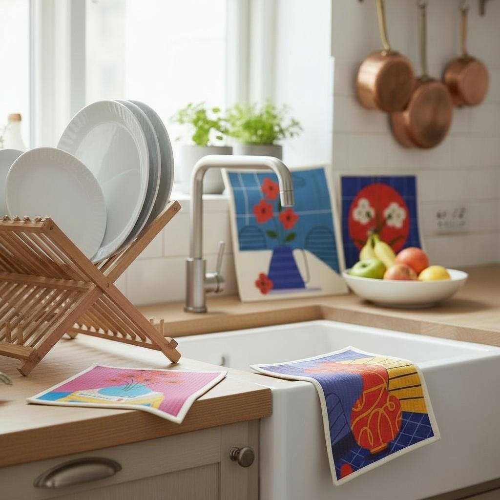 Swedish Dishcloths Set Pastel Floral | Eco Friendly Cloths | Reusable Compostable Sponge Alternative | Absorbent dishcloths