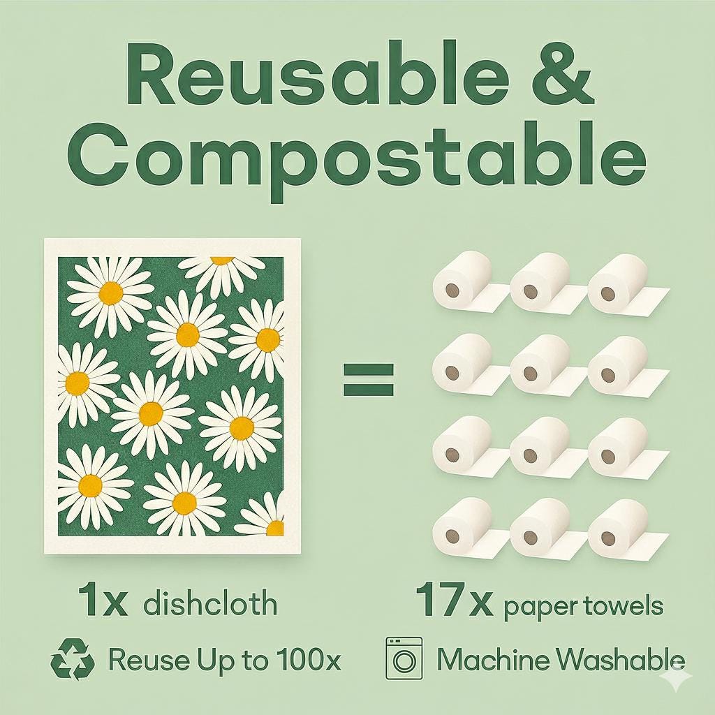 Swedish Dishcloths Set Pastel Floral | Eco Friendly Cloths | Reusable Compostable Sponge Alternative | Absorbent dishcloths