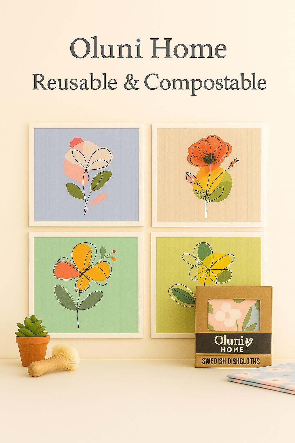 Swedish Dishcloths Set Pastel Floral | Eco Friendly Cloths | Reusable Compostable Sponge Alternative | Absorbent dishcloths