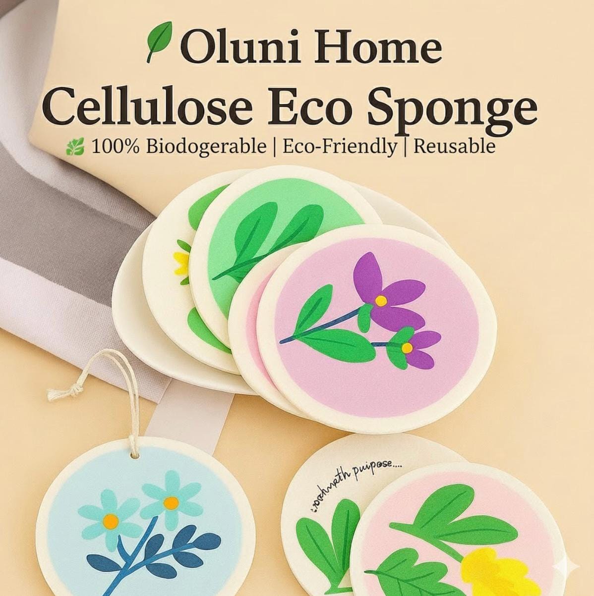 Floral Cellulose Sponges | Eco-Friendly Kitchen Cleaning Pads (5-Piece Set)