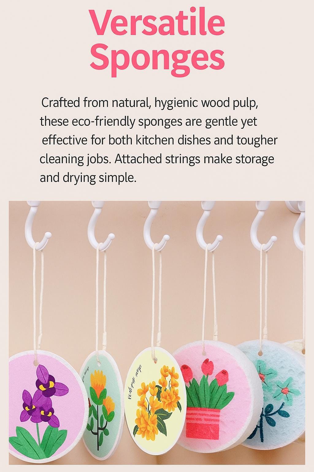 Floral Cellulose Sponges | Eco-Friendly Kitchen Cleaning Pads (5-Piece Set)