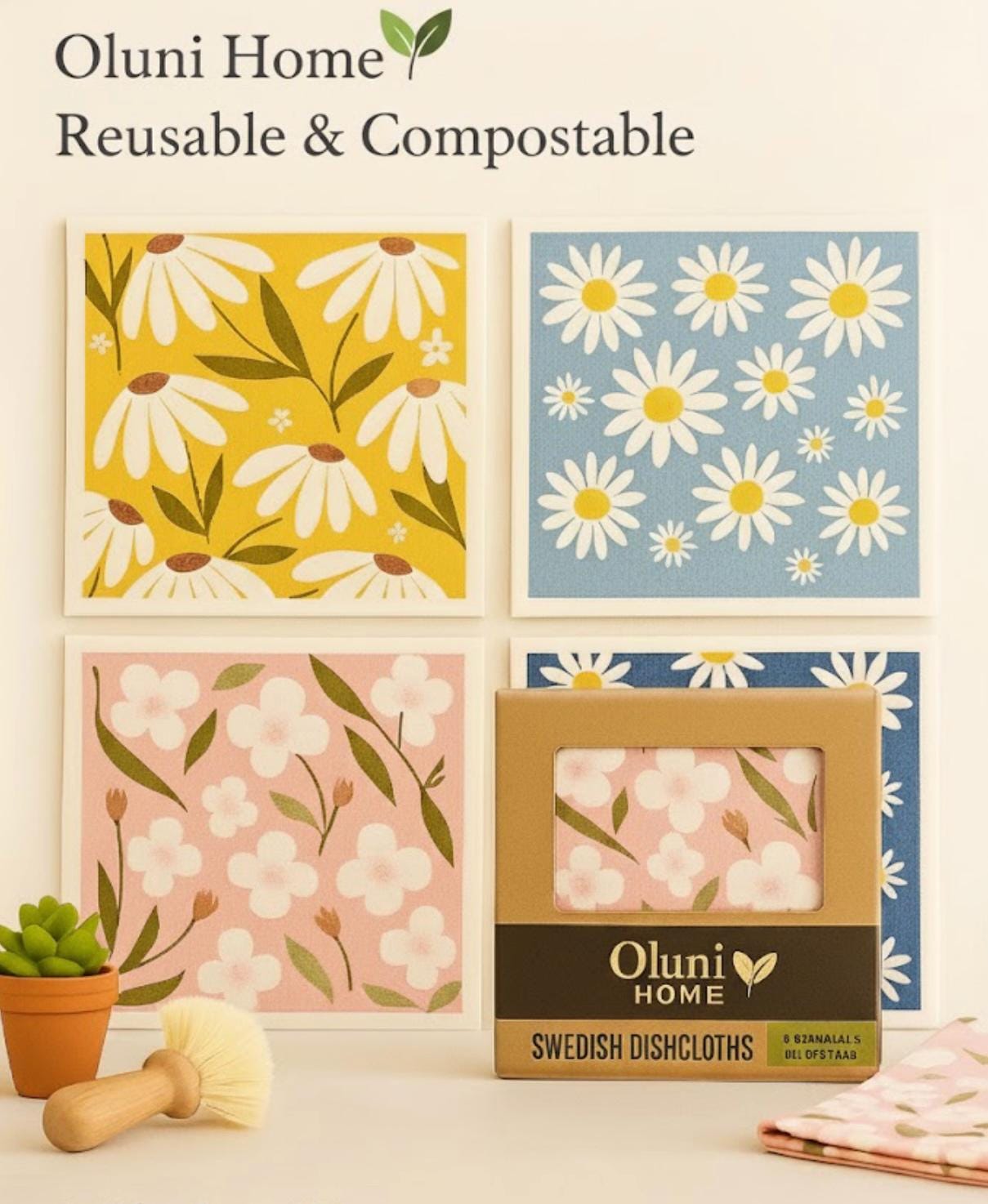 Floral Swedish Dishcloth Set - Eco-Friendly Cleaning Cloths