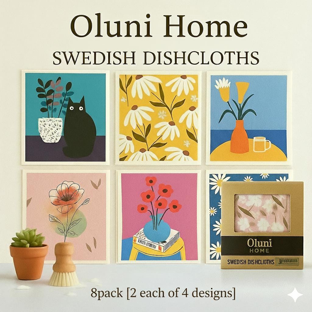 Swedish Dishcloths Set Pastel Floral | Eco Friendly Cloths | Reusable Compostable Sponge Alternative | Absorbent dishcloths