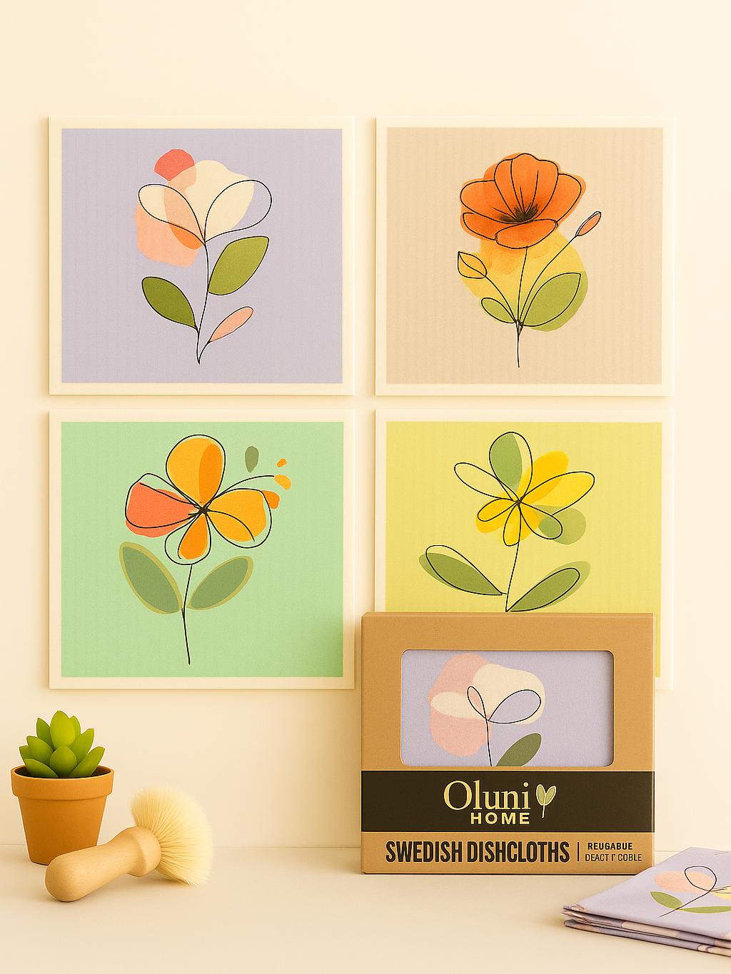 Swedish Dishcloths Set Pastel Floral | Eco Friendly Cloths | Reusable Compostable Sponge Alternative | Absorbent dishcloths