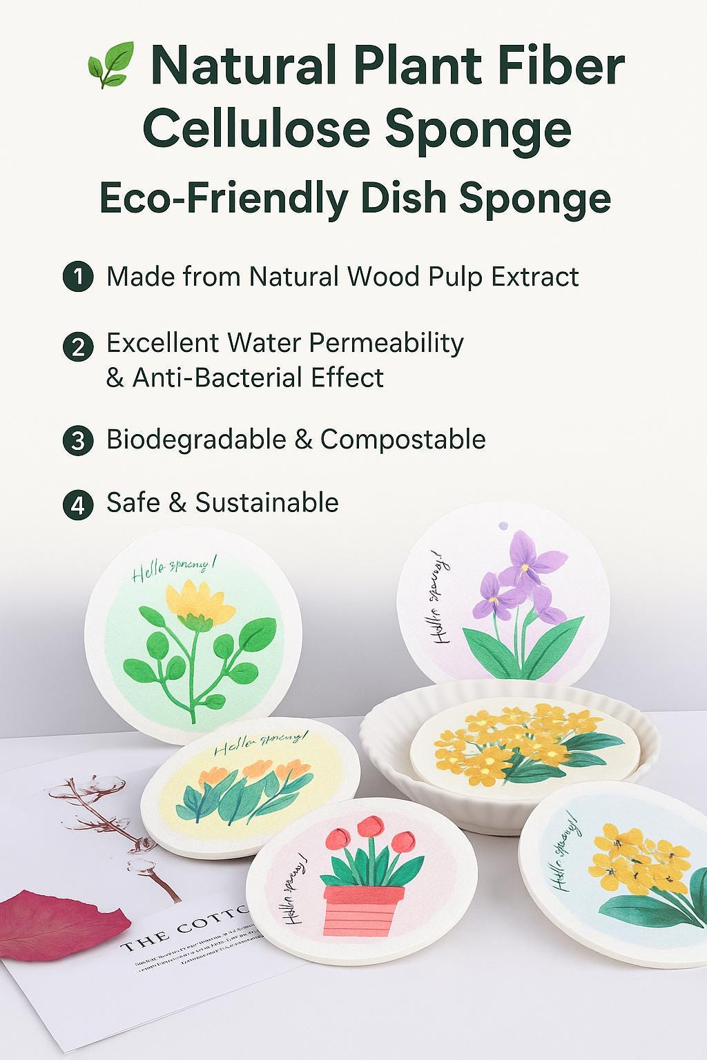 Floral Cellulose Sponges | Eco-Friendly Kitchen Cleaning Pads (5-Piece Set)